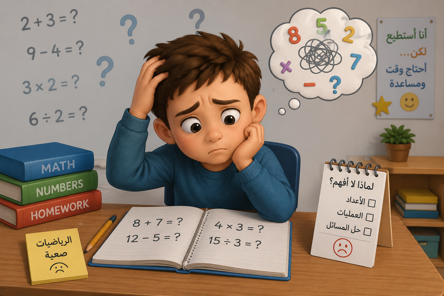 طالب يتعلّم الرياضيات بطريقة عملية